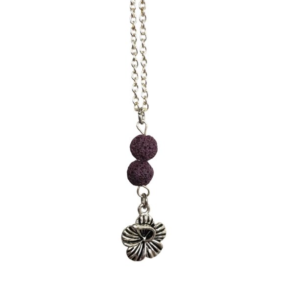 Orchid with Purple Lava Stones Aromatherapy Necklace - Picture 1 of 2
